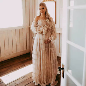 Rosalie Maternity Tiered Tulle Off-Shoulder Maxi Dress