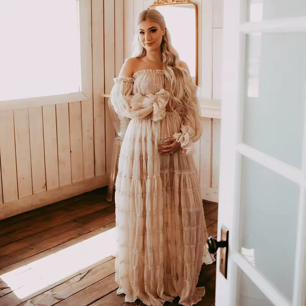 Rosalie Maternity Tiered Tulle Off-Shoulder Maxi Dress