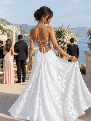 Béatrice Full Lace Spaghetti Strap Maxi Dress