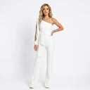Sophia | Women's One Shoulder White Evening Jumpsuit