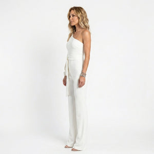 Sophia | Women's One Shoulder White Evening Jumpsuit