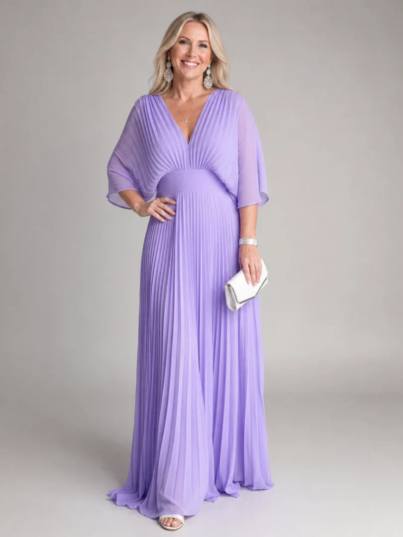 Renée V-Neck Long Sleeve Pleated Maxi Dress