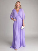 Renée V-Neck Long Sleeve Pleated Maxi Dress