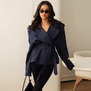 Vivienne Lace-Up Wide Shoulder Cropped Trench Coat