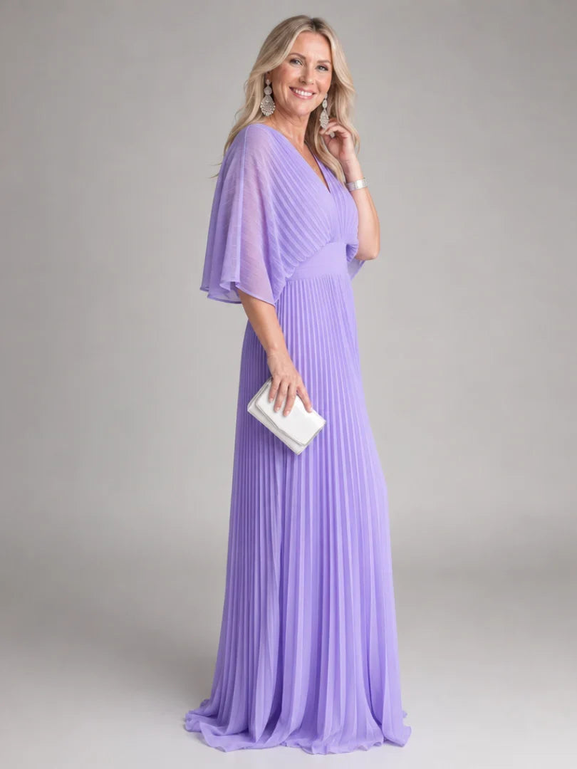 Renée V-Neck Long Sleeve Pleated Maxi Dress
