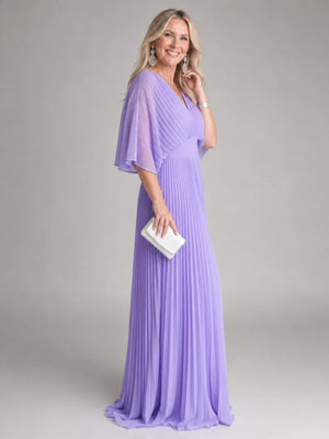 Renée V-Neck Long Sleeve Pleated Maxi Dress