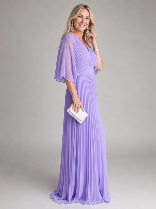 Renée V-Neck Long Sleeve Pleated Maxi Dress