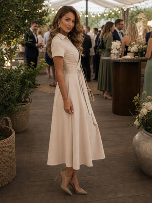 Madeleine Collared Wrap Midi Dress