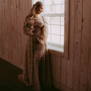 Rosalie Maternity Tiered Tulle Off-Shoulder Maxi Dress