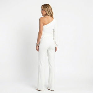 Sophia | Women's One Shoulder White Evening Jumpsuit