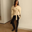 Vivienne Lace-Up Wide Shoulder Cropped Trench Coat