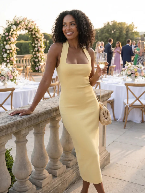Yvette Halter Neck Fitted Midi Dress