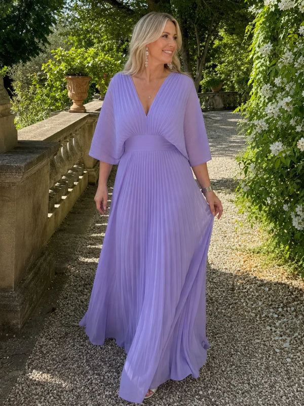 Renée V-Neck Long Sleeve Pleated Maxi Dress