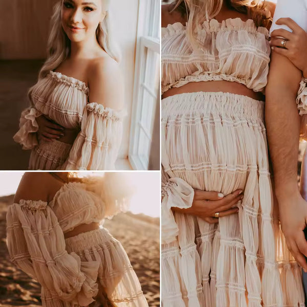 Rosalie Maternity Tiered Tulle Off-Shoulder Maxi Dress