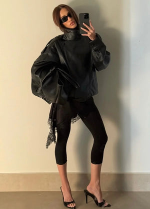 Danièle Oversized Faux Leather Biker Jacket