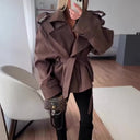 Vivienne Lace-Up Wide Shoulder Cropped Trench Coat