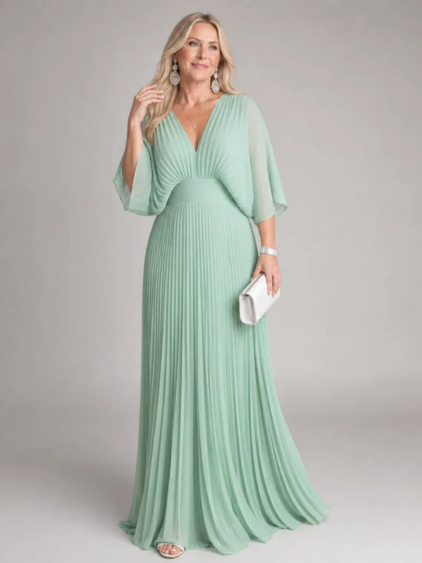 Renée V-Neck Long Sleeve Pleated Maxi Dress