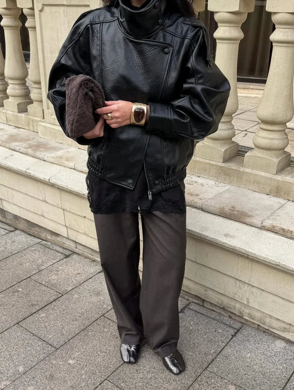 Danièle Oversized Faux Leather Biker Jacket