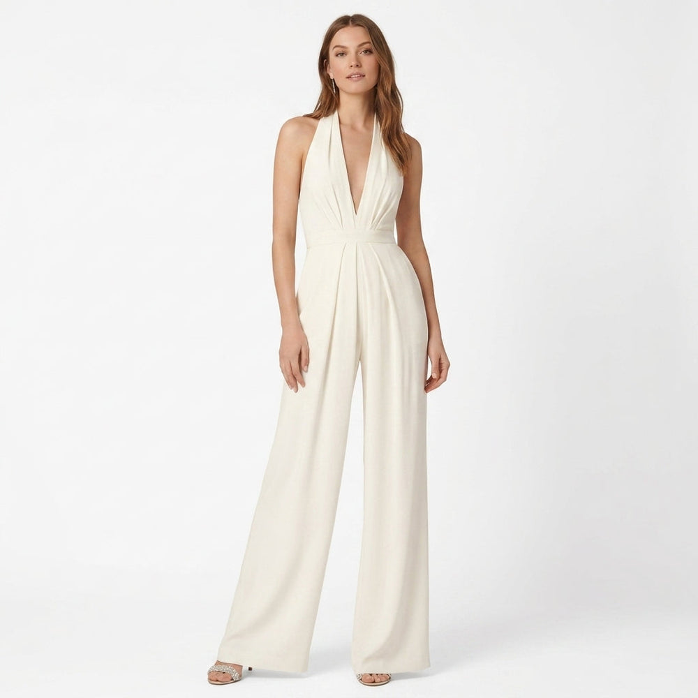 Dominique | Women's Deep V-Neck Sleeveless Wide Leg Evening Jumpsuit