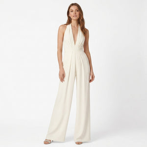 Dominique | Women's Deep V-Neck Sleeveless Wide Leg Evening Jumpsuit