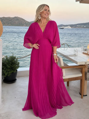 Renée V-Neck Long Sleeve Pleated Maxi Dress