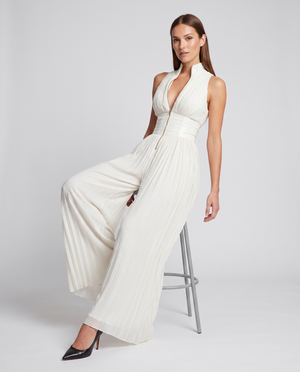 Bianca | Women's Pleated Wide Leg White Wedding Guest Jumpsuit