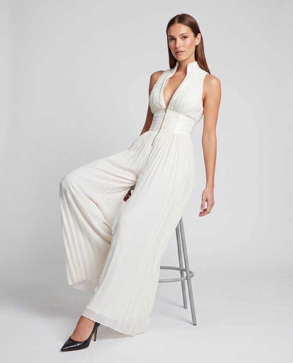 Bianca | Women's Pleated Wide Leg White Wedding Guest Jumpsuit