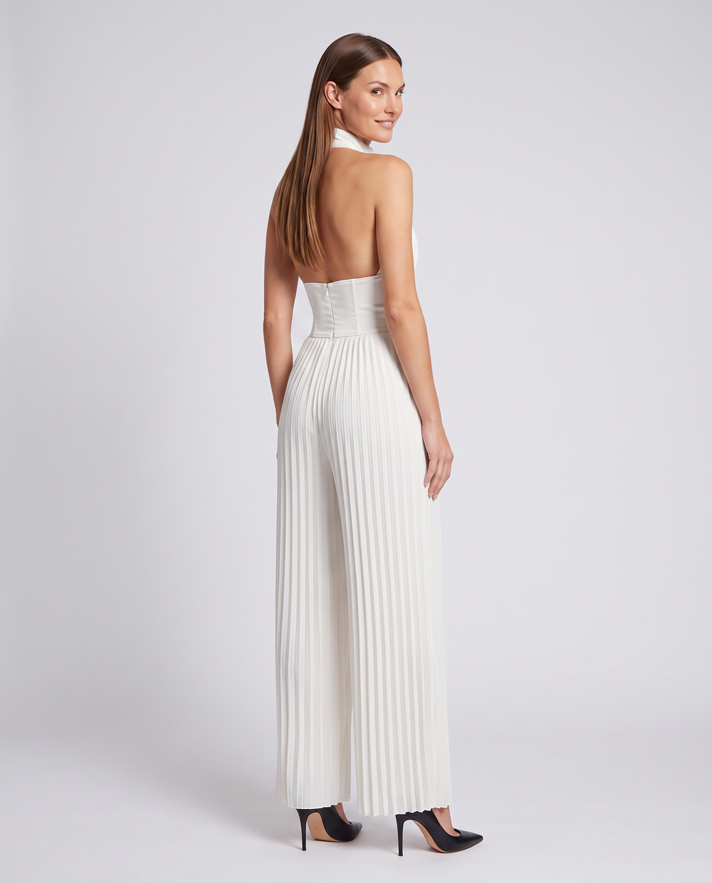 Bianca | Women's Pleated Wide Leg White Wedding Guest Jumpsuit