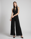 Valentina | Women's V-Neck Pleated Black Wide Leg Evening Jumpsuit