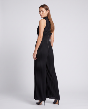 Valentina | Women's V-Neck Pleated Black Wide Leg Evening Jumpsuit