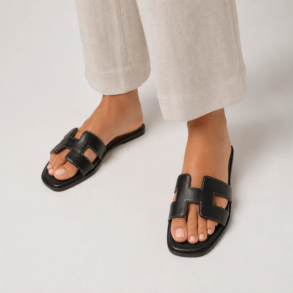 Solène Orthopedic H-Strap Leather Slide Sandal