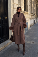 Vivienne Fox Fur Trim Elegant Wool Long Coat