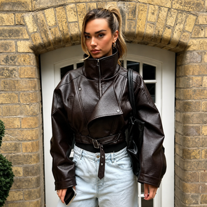 Roxanne Cropped Funnel Neck Faux Leather Jacket