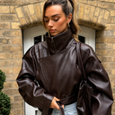 Roxanne Cropped Funnel Neck Faux Leather Jacket