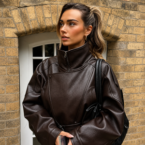 Roxanne Cropped Funnel Neck Faux Leather Jacket