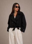 Fleur Belted Double-Breasted Short Trench Jacket