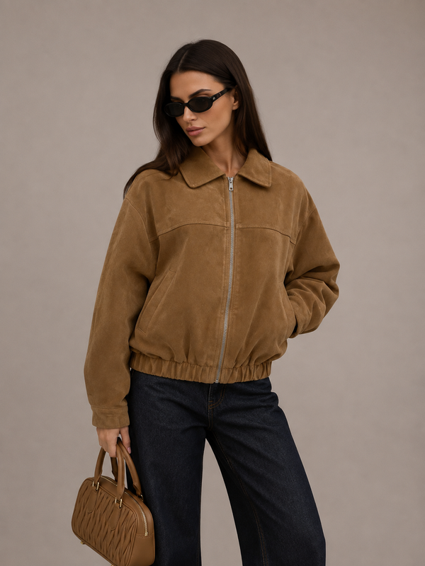Jenny | Women's Suede Zip-Up Bomber Jacket