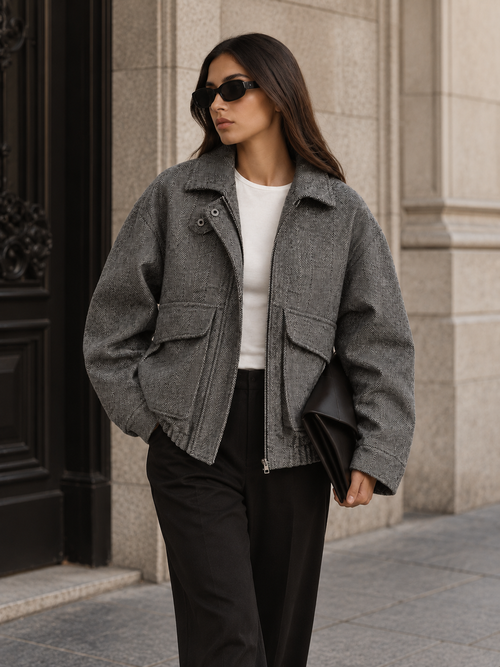Sarah | Women's Herringbone Stand Collar Coat