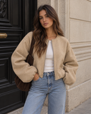 Adèle Cropped Fleece Bomber Jacket