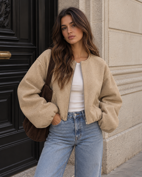 Adèle Cropped Fleece Bomber Jacket