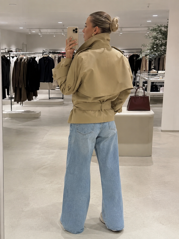 Sienna Cropped Turtle Neck Trench Jacket Classic