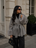 Vivienne Fox Fur Trim Elegant Wool Short Coat