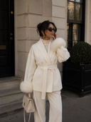 Vivienne Fox Fur Trim Elegant Wool Short Coat