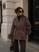 Vivienne Fox Fur Trim Elegant Wool Short Coat
