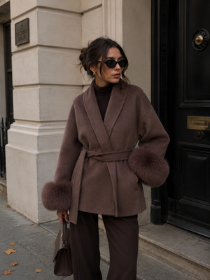 Vivienne Fox Fur Trim Elegant Wool Short Coat