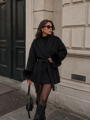 Vivienne Fox Fur Trim Elegant Wool Short Coat