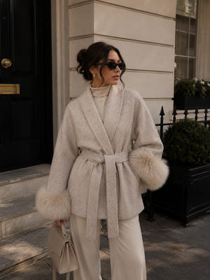 Vivienne Fox Fur Trim Elegant Wool Short Coat