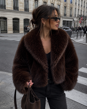 Amélie Shawl Collar Faux Fox Fur Short Coat