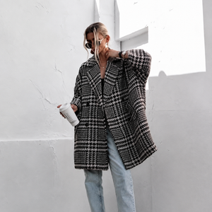 Chantal Double-Breasted Houndstooth Wool Coat
