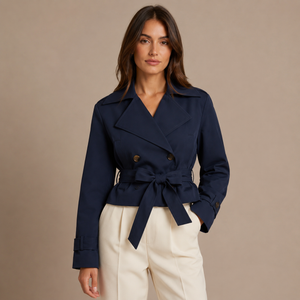 Fleur Belted Double-Breasted Short Trench Jacket